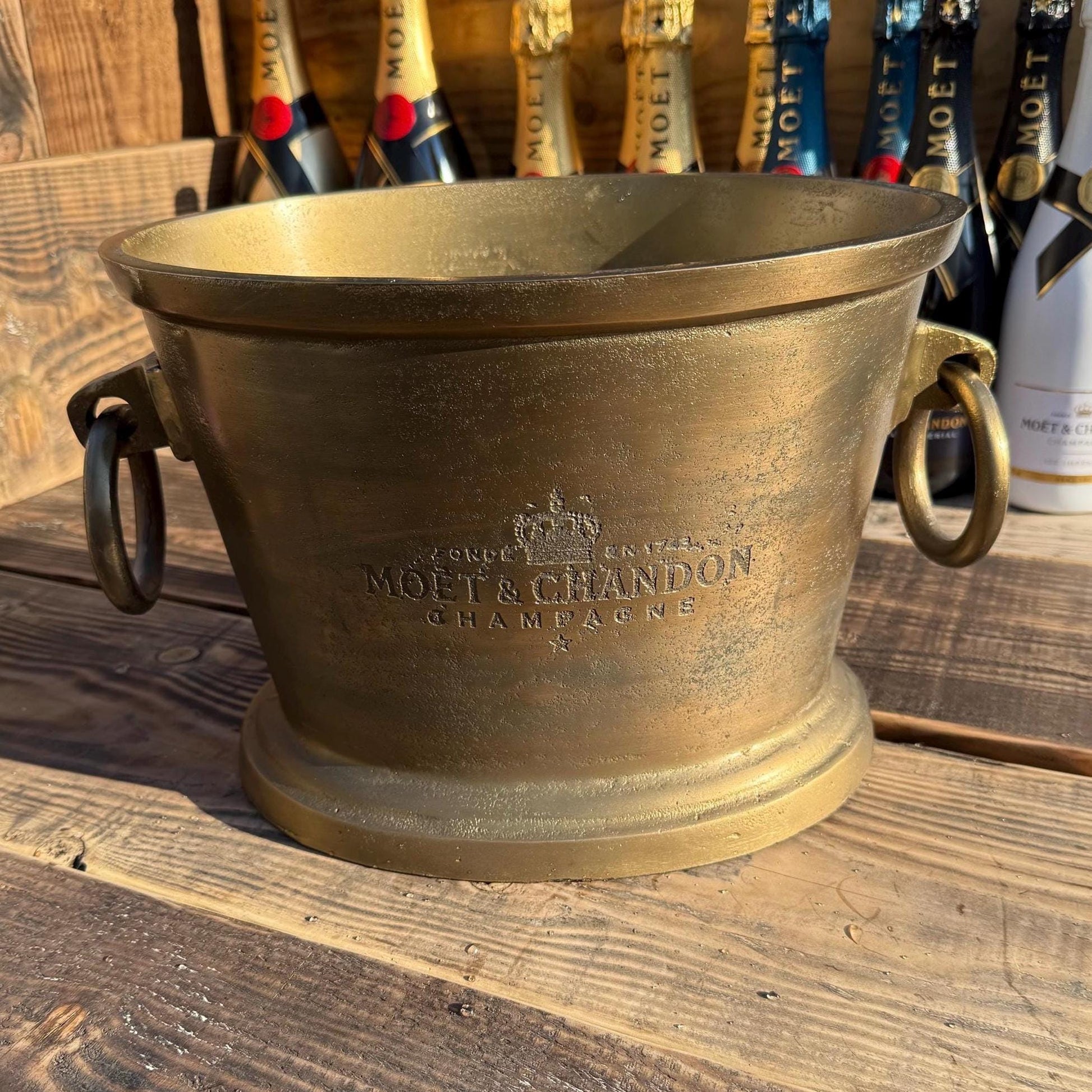 Moët & Chandon Antique Brass Great Gatsby ~ Solid Cast Engraved Champagne Ice Bucket | Wine Cooler