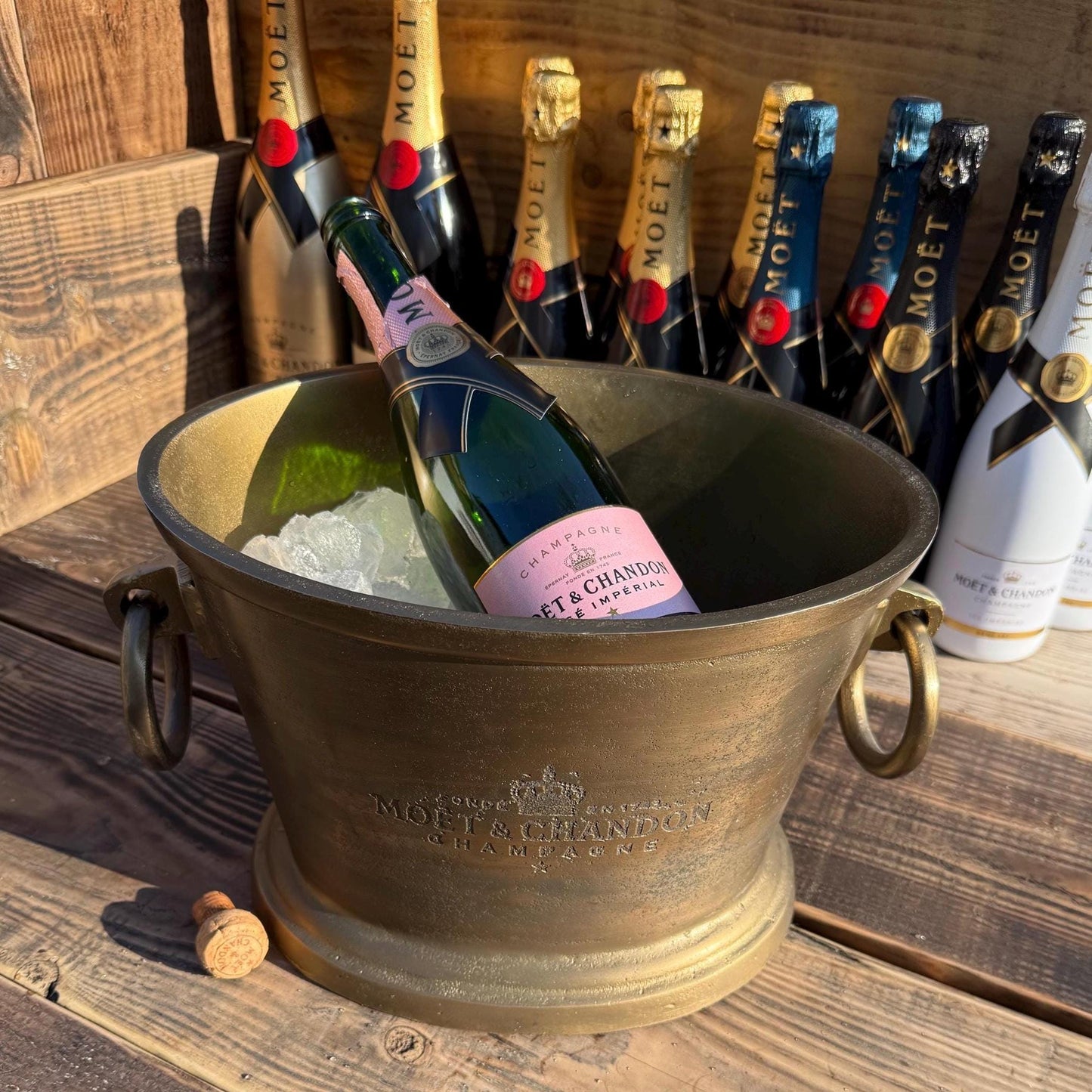 Moët & Chandon Antique Brass Great Gatsby ~ Solid Cast Engraved Champagne Ice Bucket | Wine Cooler