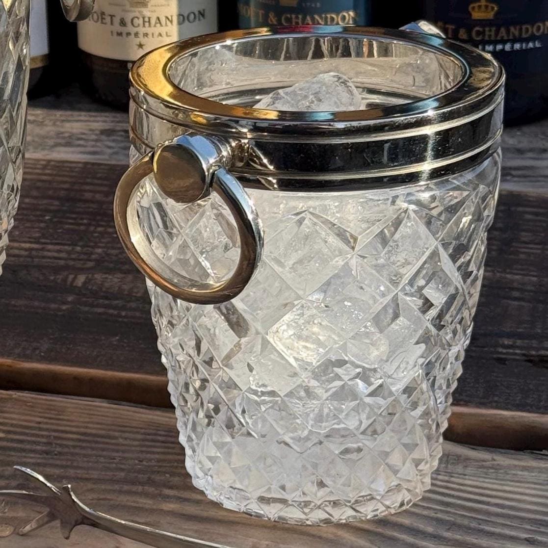 Maxlume ~ Luxury 3 Piece Solid Glass Hand Cut Engraved Wine & Ice Cooler Champagne Glass Bucket French
