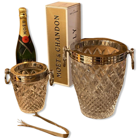Maxlume ~ Luxury 3 Piece Solid Glass Hand Cut Engraved Wine & Ice Cooler Champagne Glass Bucket French