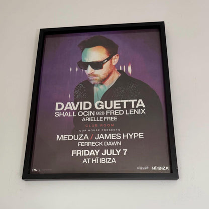 Hï Ibiza ~ David Guetta Genuine Official Framed Dj Artwork Travel Poster | Luxury Black Frame