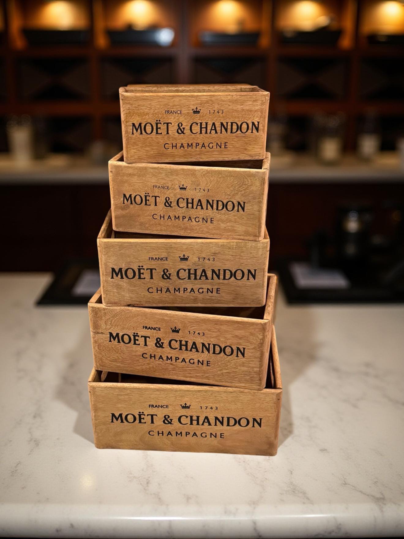 Storage Wooden Boxes Moët & Chandon Champagne Crates Natural Finish