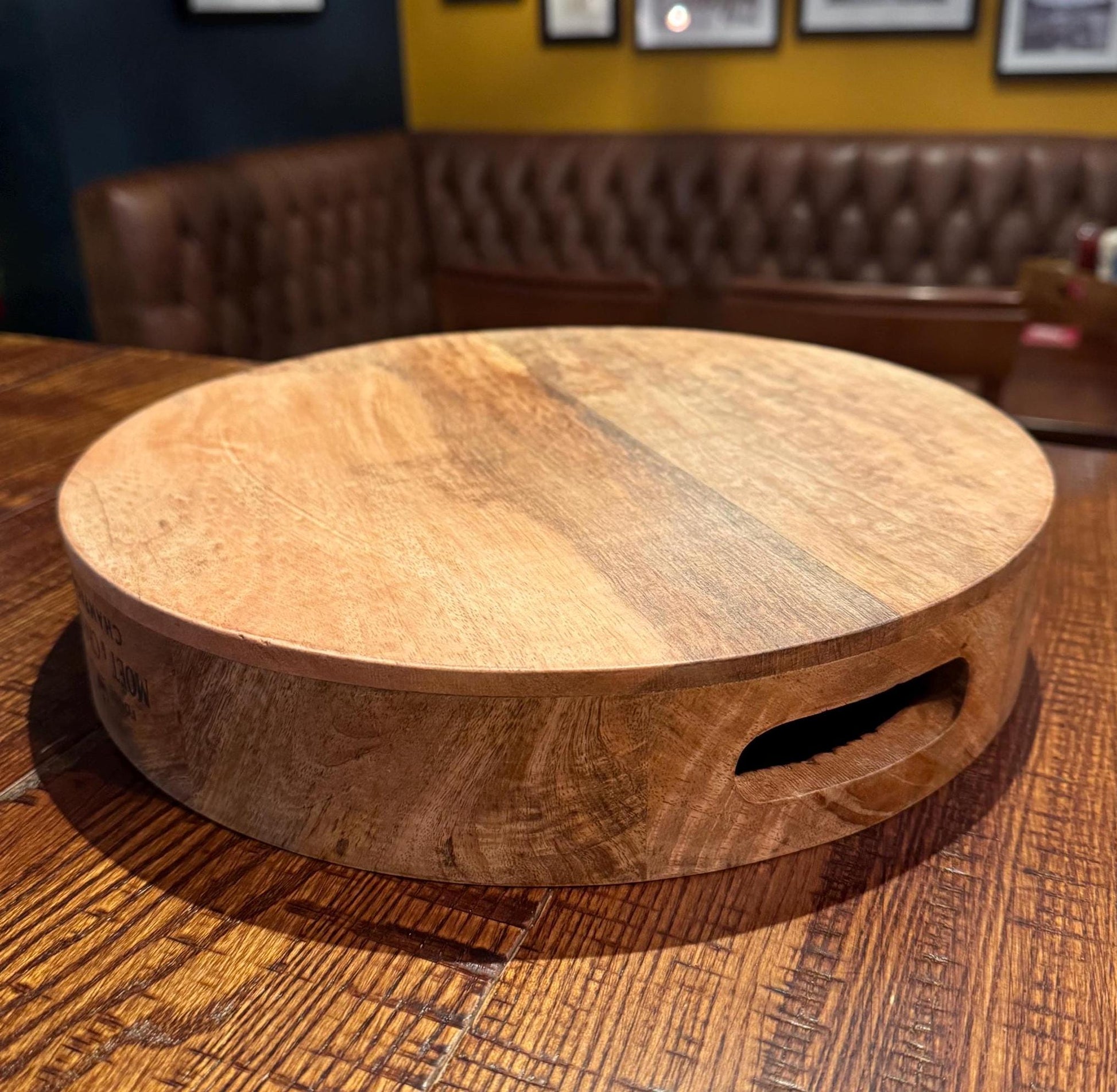 Round Wooden Serving Tray Moët & Chandon Champagne Butlers Crate Storage Natural Finish