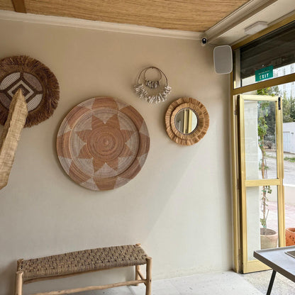 Maxlume ~ Handmade Round Wall Glass Mirror in double contour cane raffia for an ultra trendy decoration | made by hand | 22 Inch