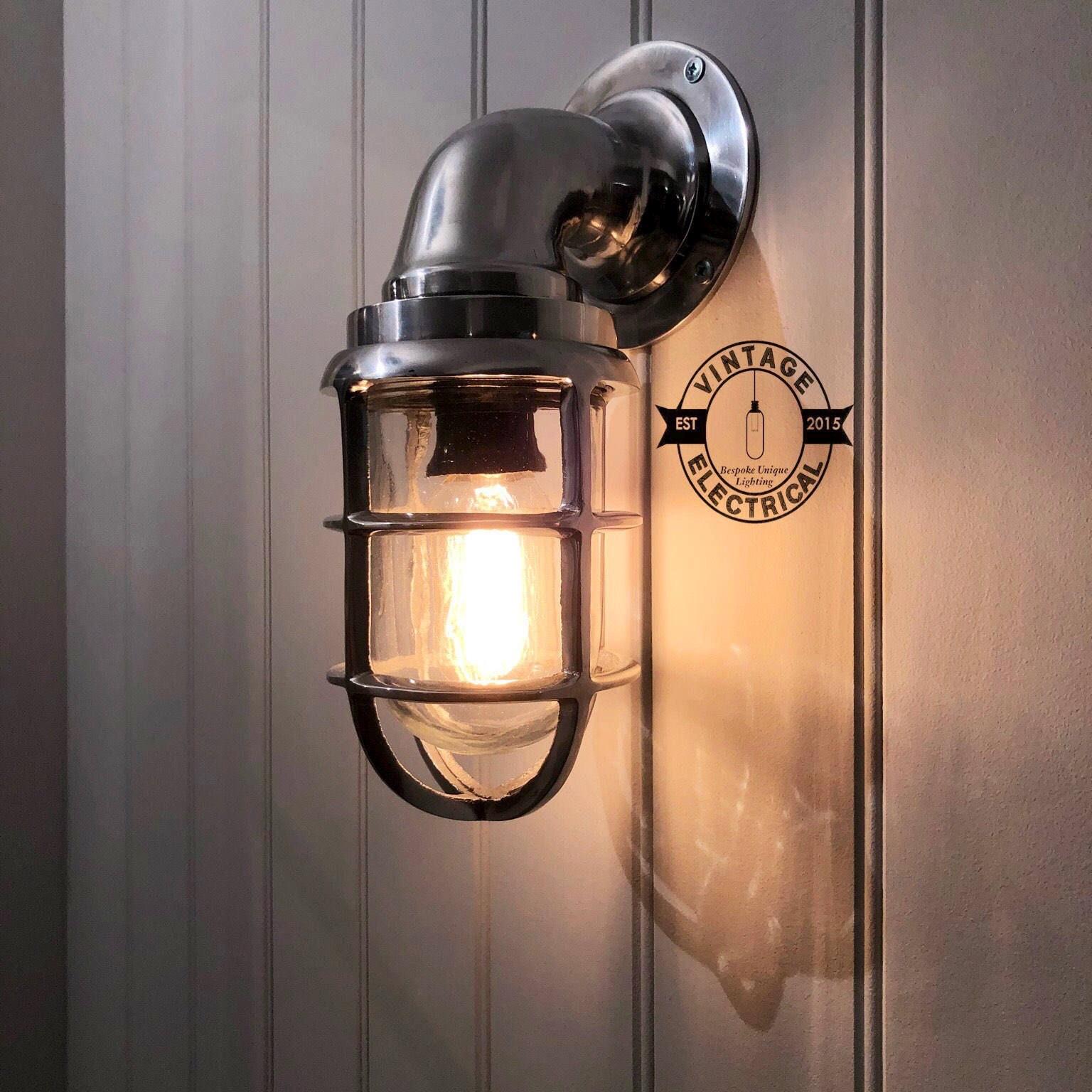 Beachamwell ~ Bulkhead Outdoor & Bathroom Sconce Wall Light Polished Silver | 10.5 Inch