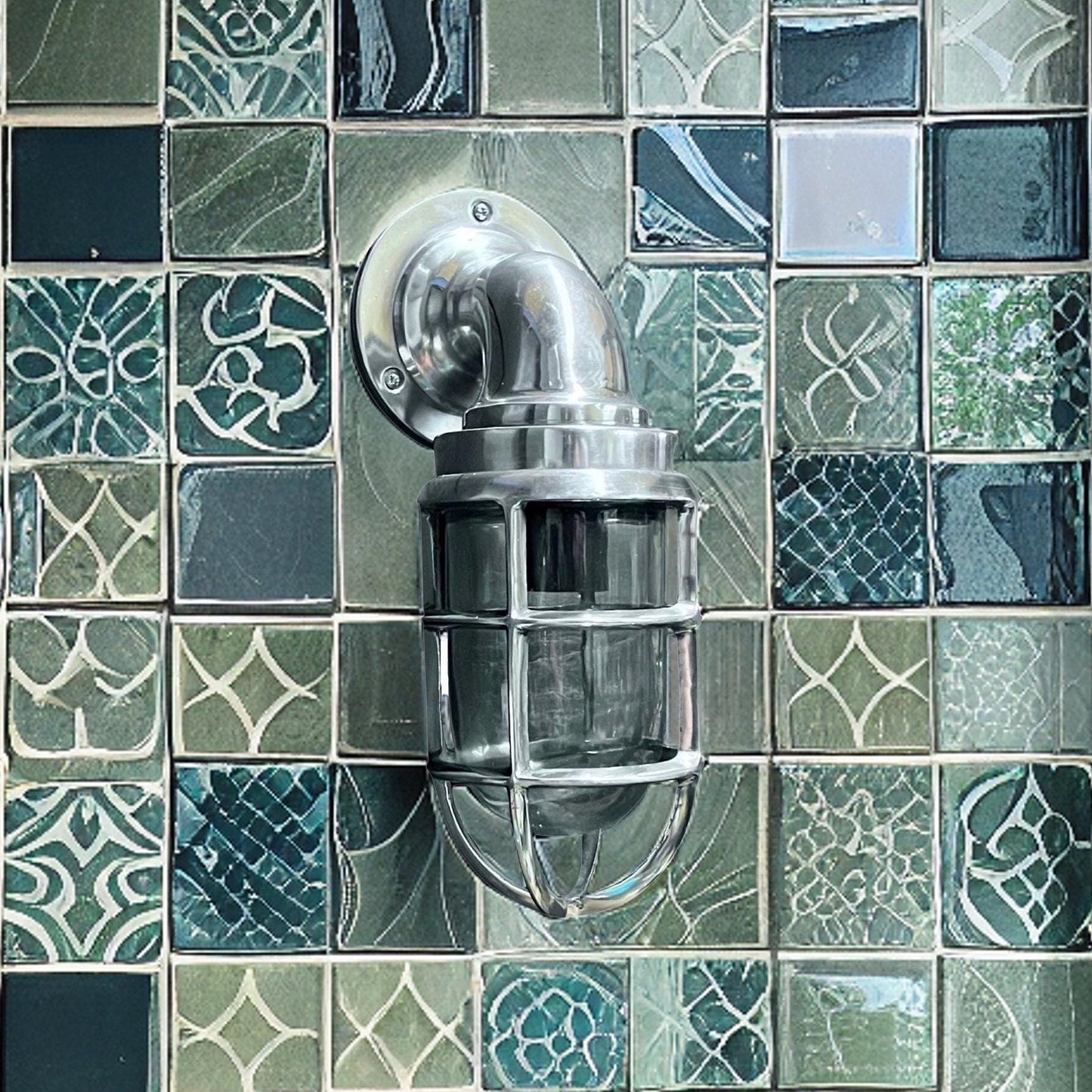 Beachamwell ~ Bulkhead Outdoor & Bathroom Sconce Wall Light Polished Silver | 10.5 Inch
