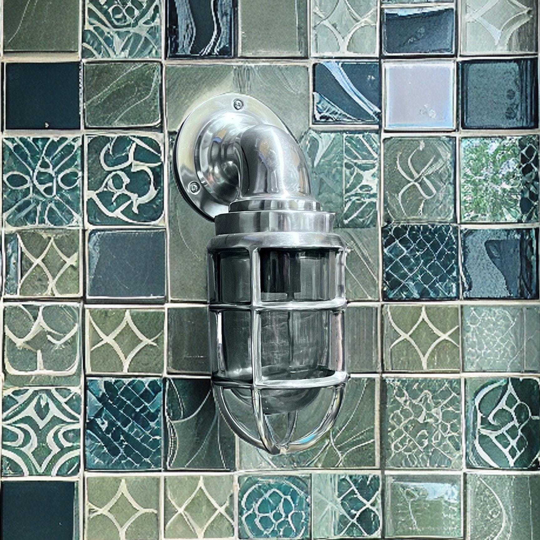 Beachamwell ~ Bulkhead Outdoor & Bathroom Sconce Wall Light Polished Silver | 10.5 Inch