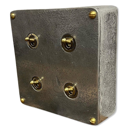 4 Gang 2 Way Solid Cast Metal Conduit Light Switch Industrial - BS EN Approved Vintage Crabtree 1950’s Style