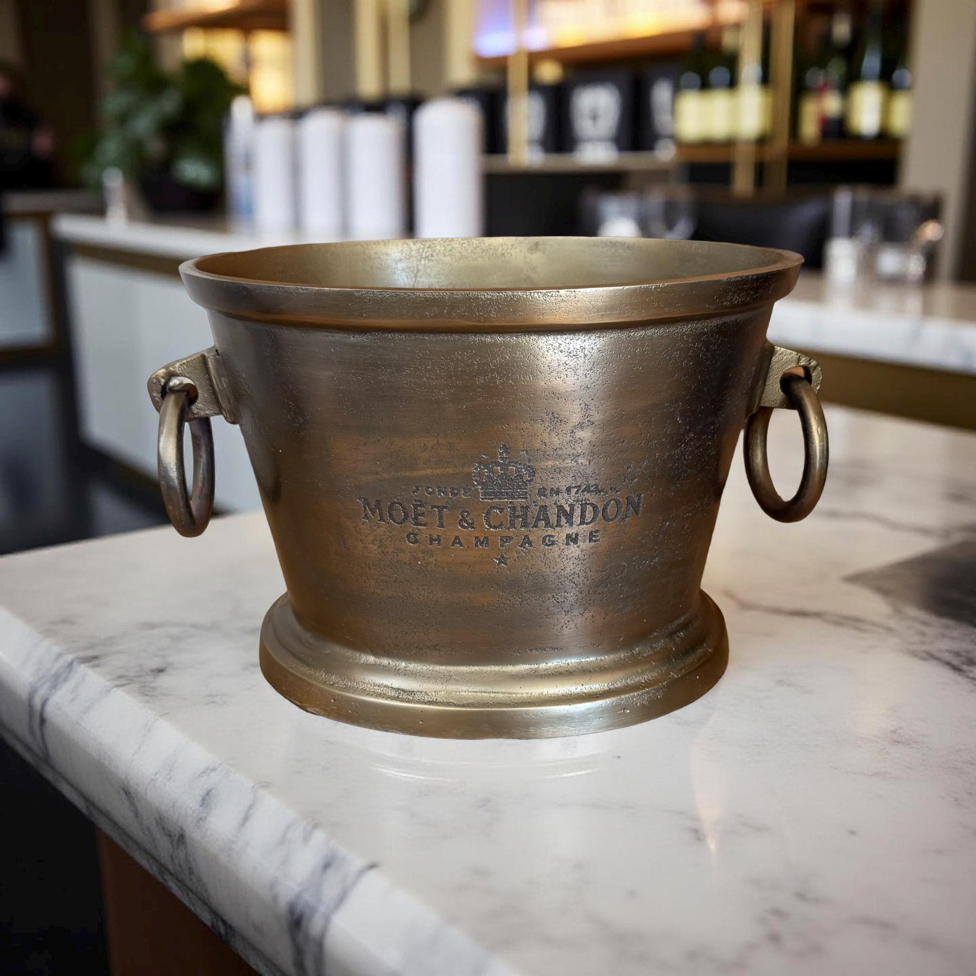 Moët & Chandon Antique Brass Great Gatsby ~ Solid Cast Engraved Champagne Ice Bucket | Wine Cooler