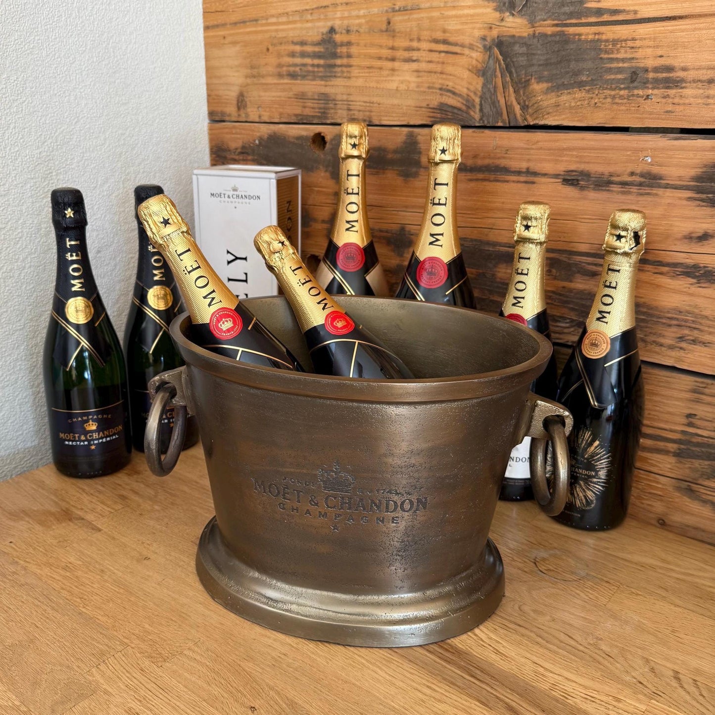 Moët & Chandon Antique Brass Great Gatsby ~ Solid Cast Engraved Champagne Ice Bucket | Wine Cooler