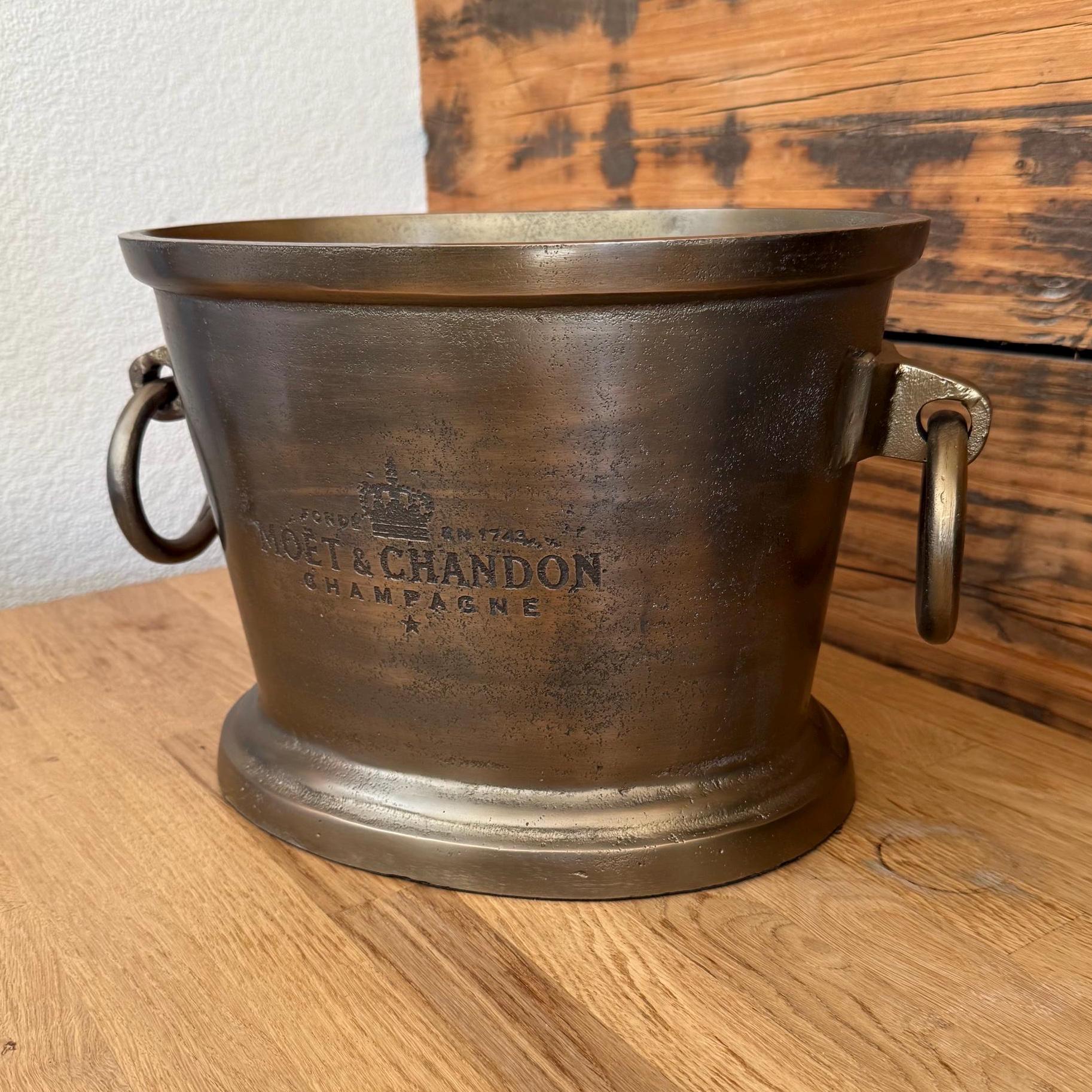Moët & Chandon Antique Brass Great Gatsby ~ Solid Cast Engraved Champagne Ice Bucket | Wine Cooler