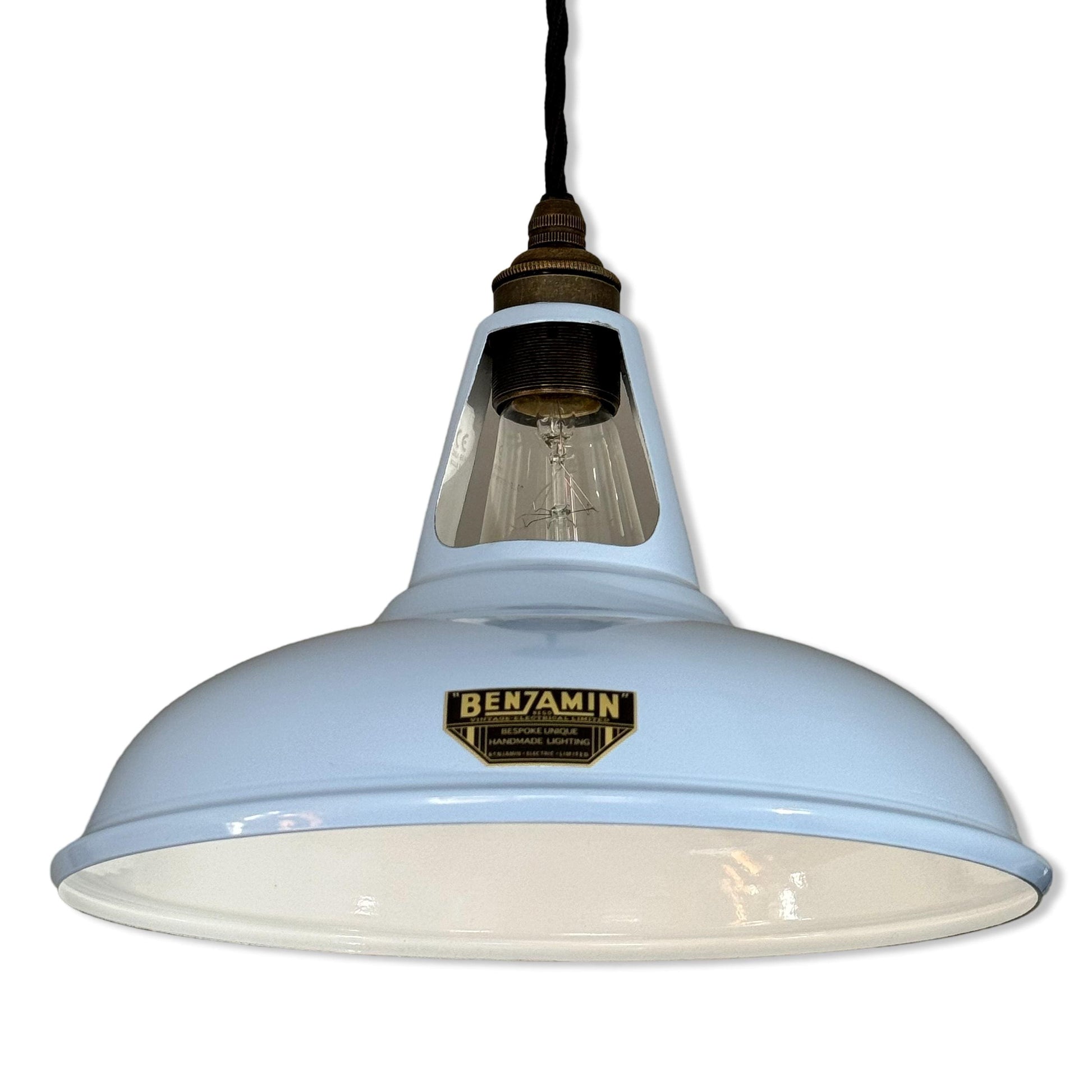 Cawston ~ Light Sky Blue Slotted Lampshade Pendant Set Light *Worn* ~ 11 Inch