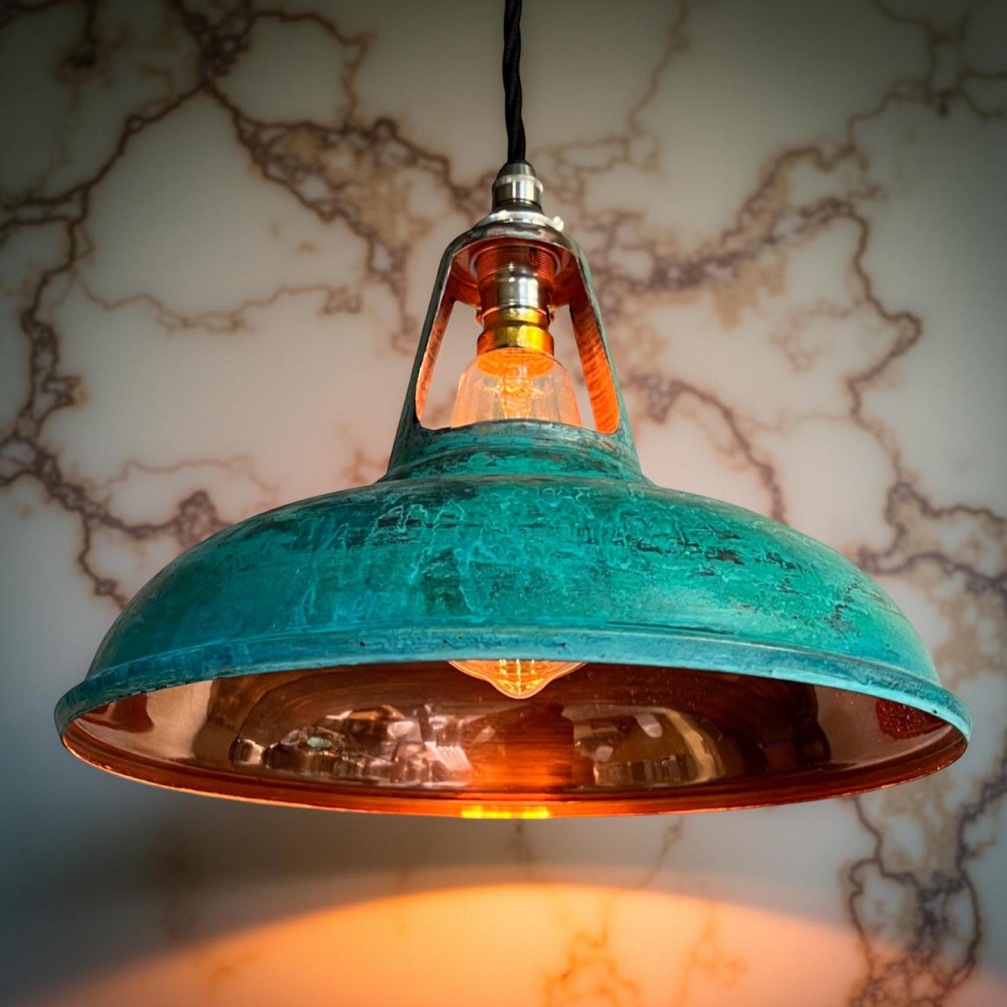 Cawston ~ Solid Copper Verdigris Patina Slotted Lampshade Pendant Set Light ~ 11 Inch