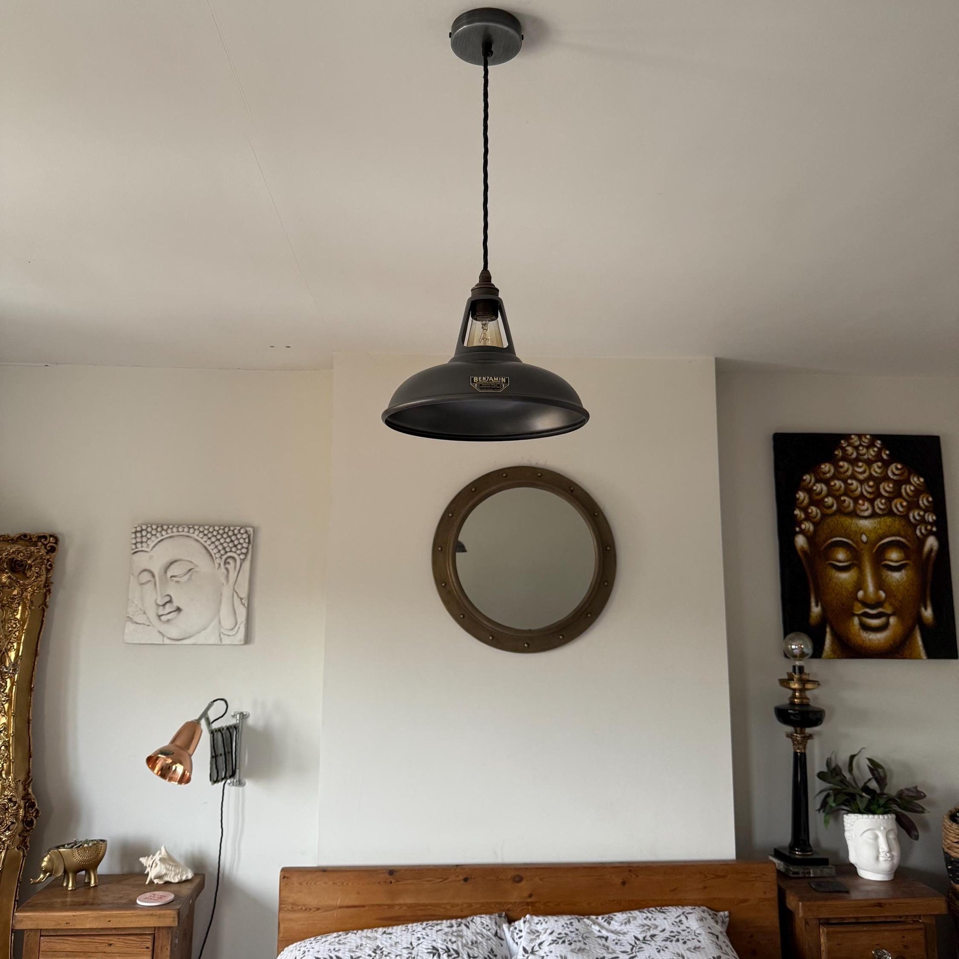 Cawston ~ Pewter Grey Slotted Lampshade Pendant Set Light ~ 11 Inch