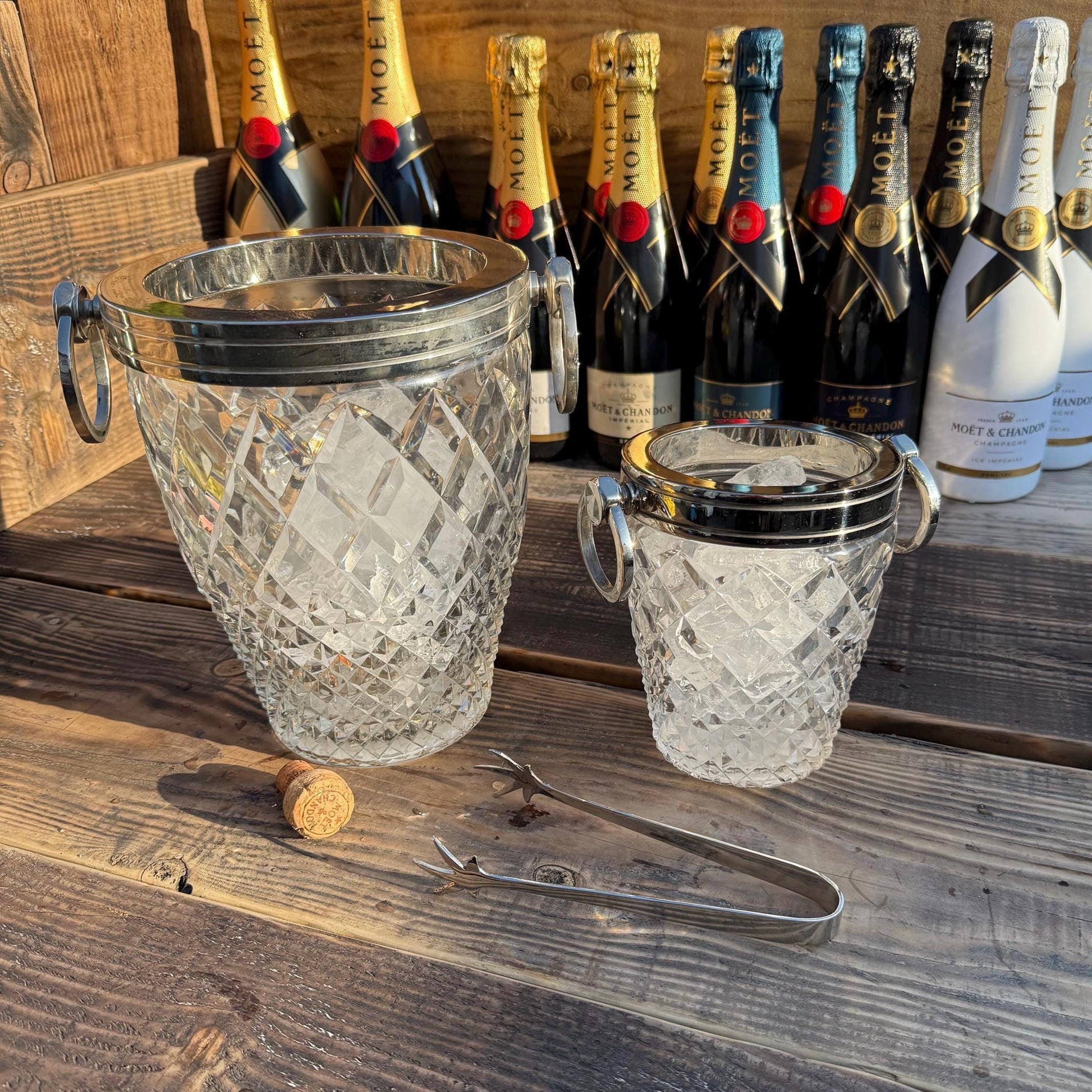 Maxlume ~ Luxury 3 Piece Solid Glass Hand Cut Engraved Wine & Ice Cooler Champagne Glass Bucket French