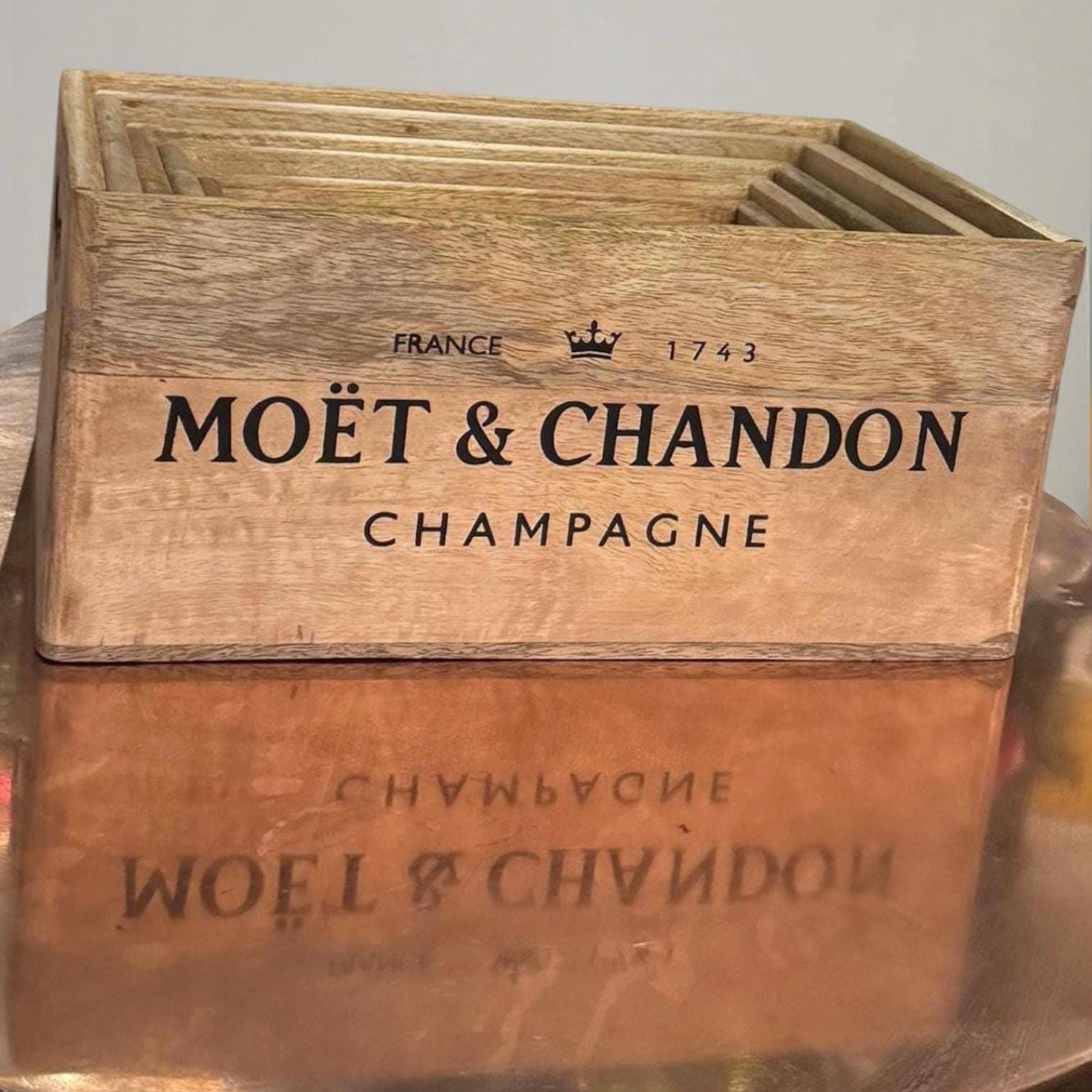 Storage Wooden Boxes Moët & Chandon Champagne Crates Natural Finish