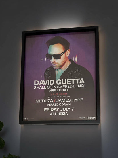 Hï Ibiza ~ David Guetta Genuine Official Framed Dj Artwork Travel Poster | Luxury Black Frame