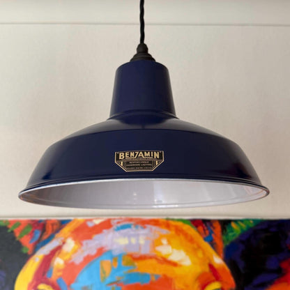 Filby - 3 x Royal Blue Lampshade Pendant Set Wooden Track Light | Dining Room | Kitchen Table
