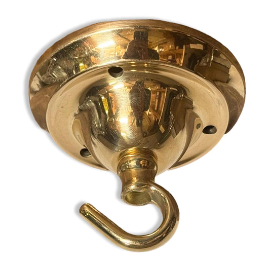 The Holkham Brass Hook solid industrial ceiling hook / rose hanging light fitting vintage cafe bar restaurant pendant cord twisted cable