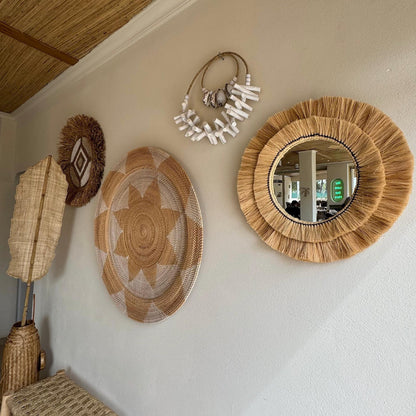Maxlume ~ Handmade Round Wall Glass Mirror in double contour cane raffia for an ultra trendy decoration | made by hand | 22 Inch