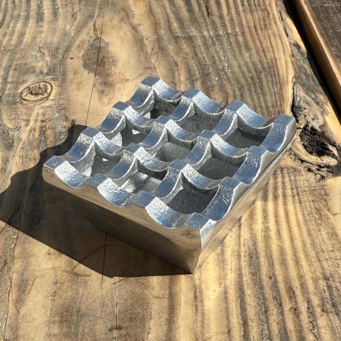 Small Silver Handcrafted Cast Aluminium Ashtray - Vintage Style Cigar Holder Ashtray - Heavy Cigarette Ashtray