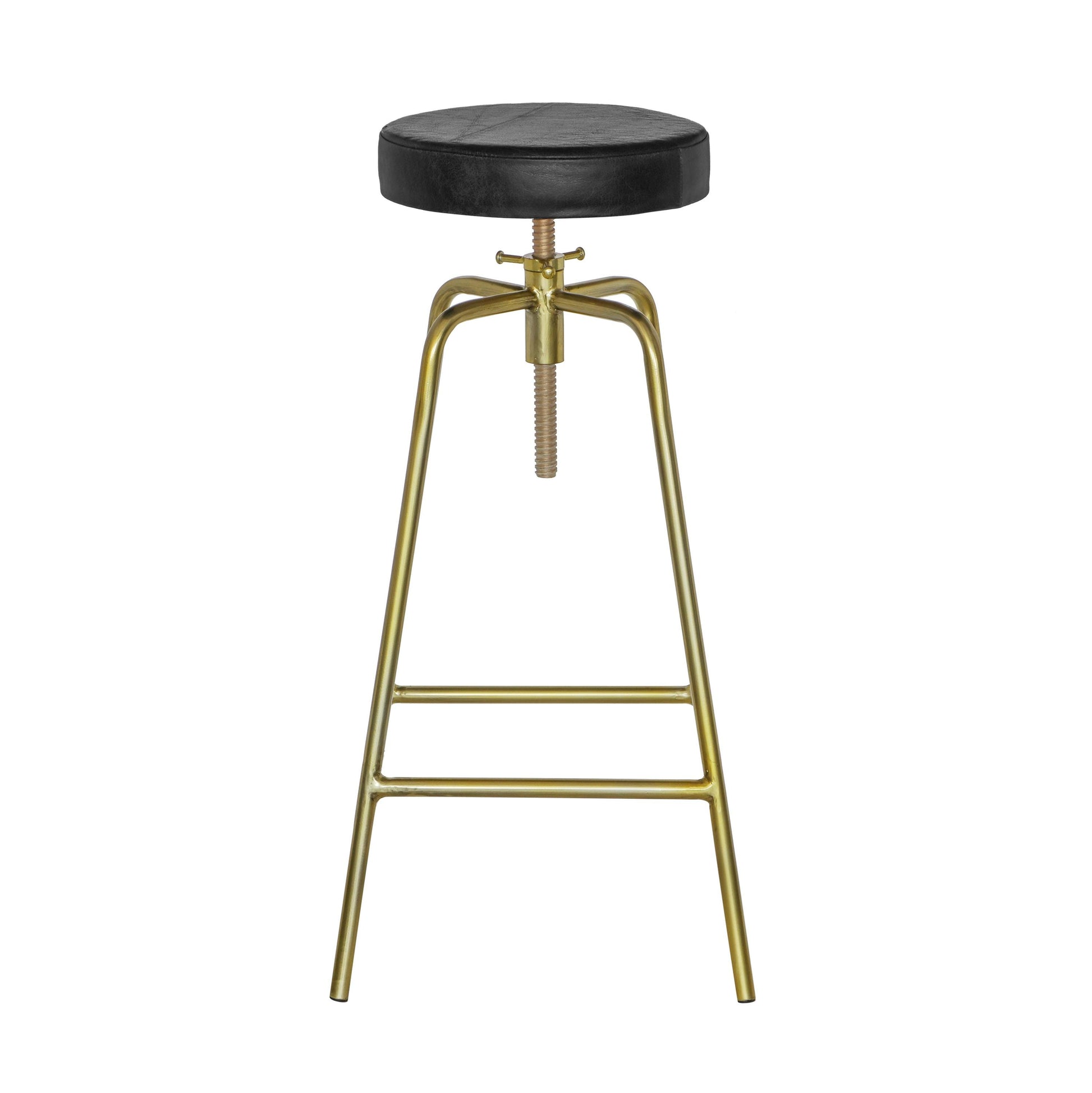Patinated Brass Industrial Leather Bar Stool | Vintage Style | Solid Cast Metal | Floor Standing