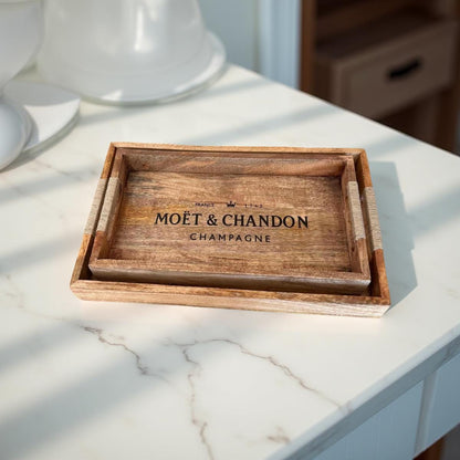 Moët & Chandon Wooden Serving Trays Champagne Butlers Rectangular Natural Finish