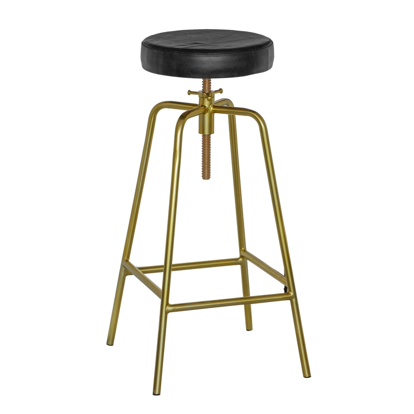 Patinated Brass Industrial Leather Bar Stool | Vintage Style | Solid Cast Metal | Floor Standing