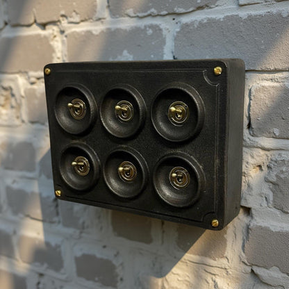 6 Gang 2 Way Black Zinc Solid Cast Metal Conduit Light Switch Industrial - BS EN Approved Vintage Crabtree 1950’s Style