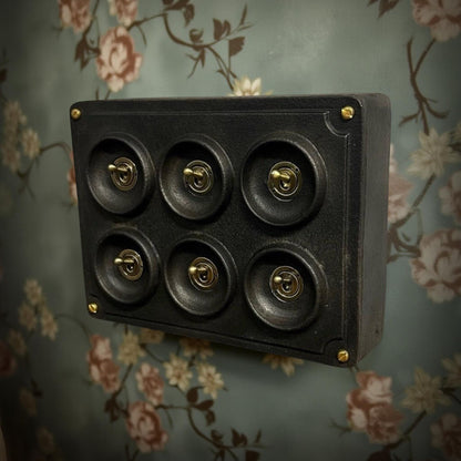 6 Gang 2 Way Black Zinc Solid Cast Metal Conduit Light Switch Industrial - BS EN Approved Vintage Crabtree 1950’s Style