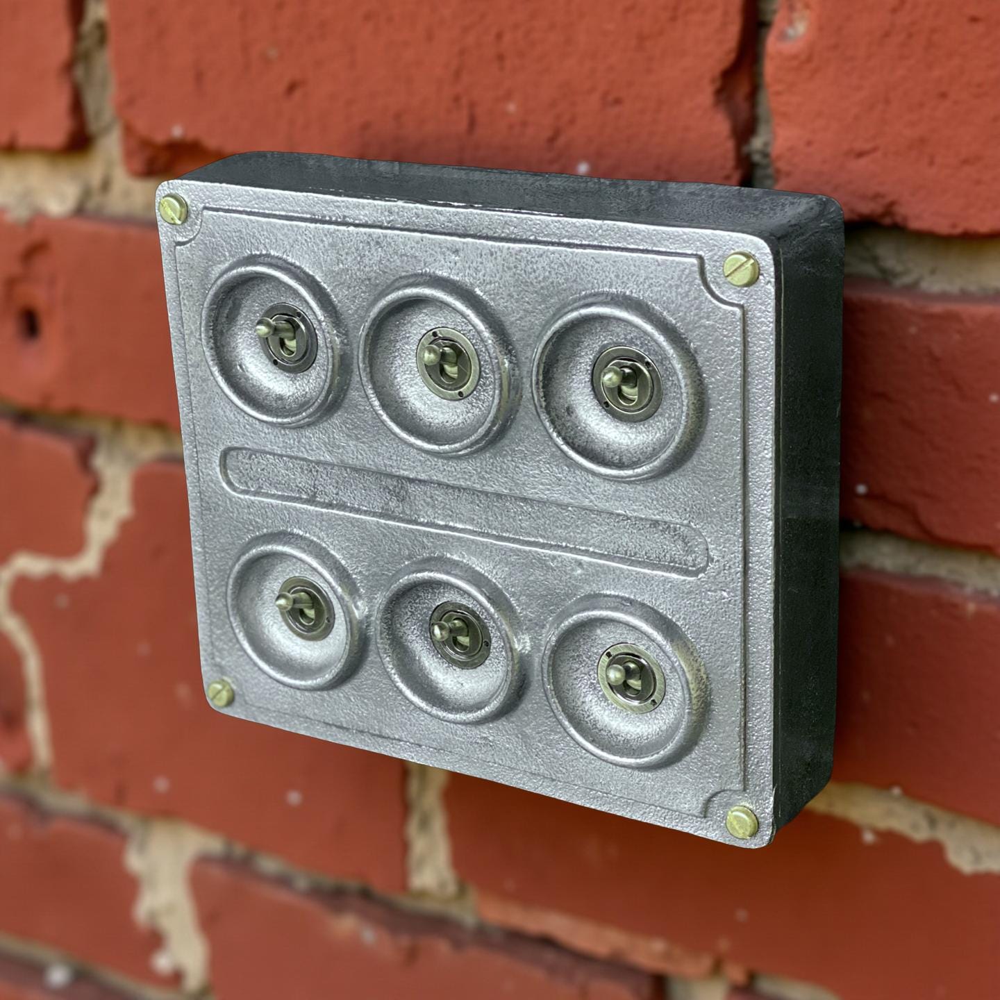 6 Gang 2 Way Solid Cast Metal Conduit Light Switch Industrial - Vintage Crabtree Style