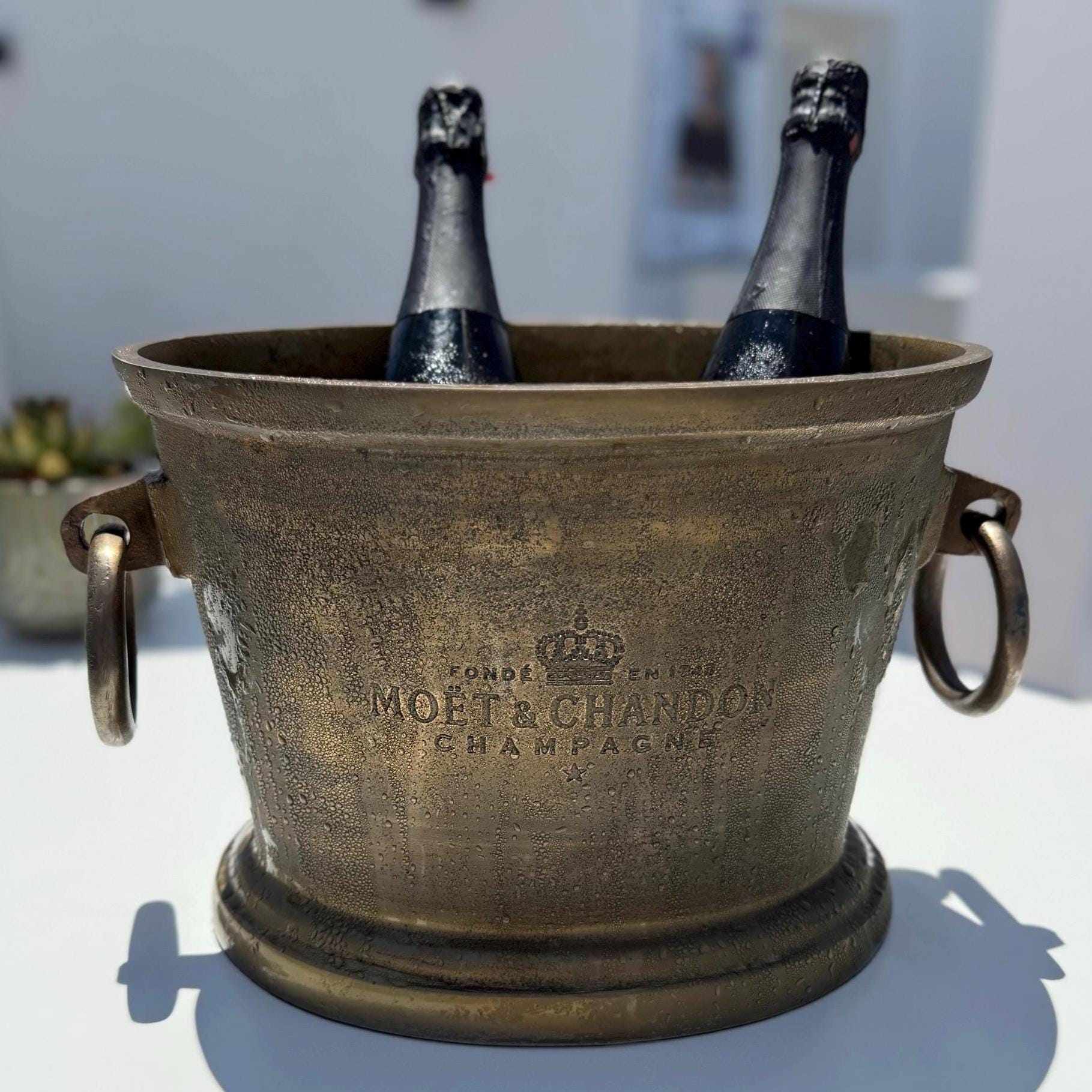 Moët & Chandon Antique Brass Great Gatsby ~ Solid Cast Engraved Champagne Ice Bucket | Wine Cooler