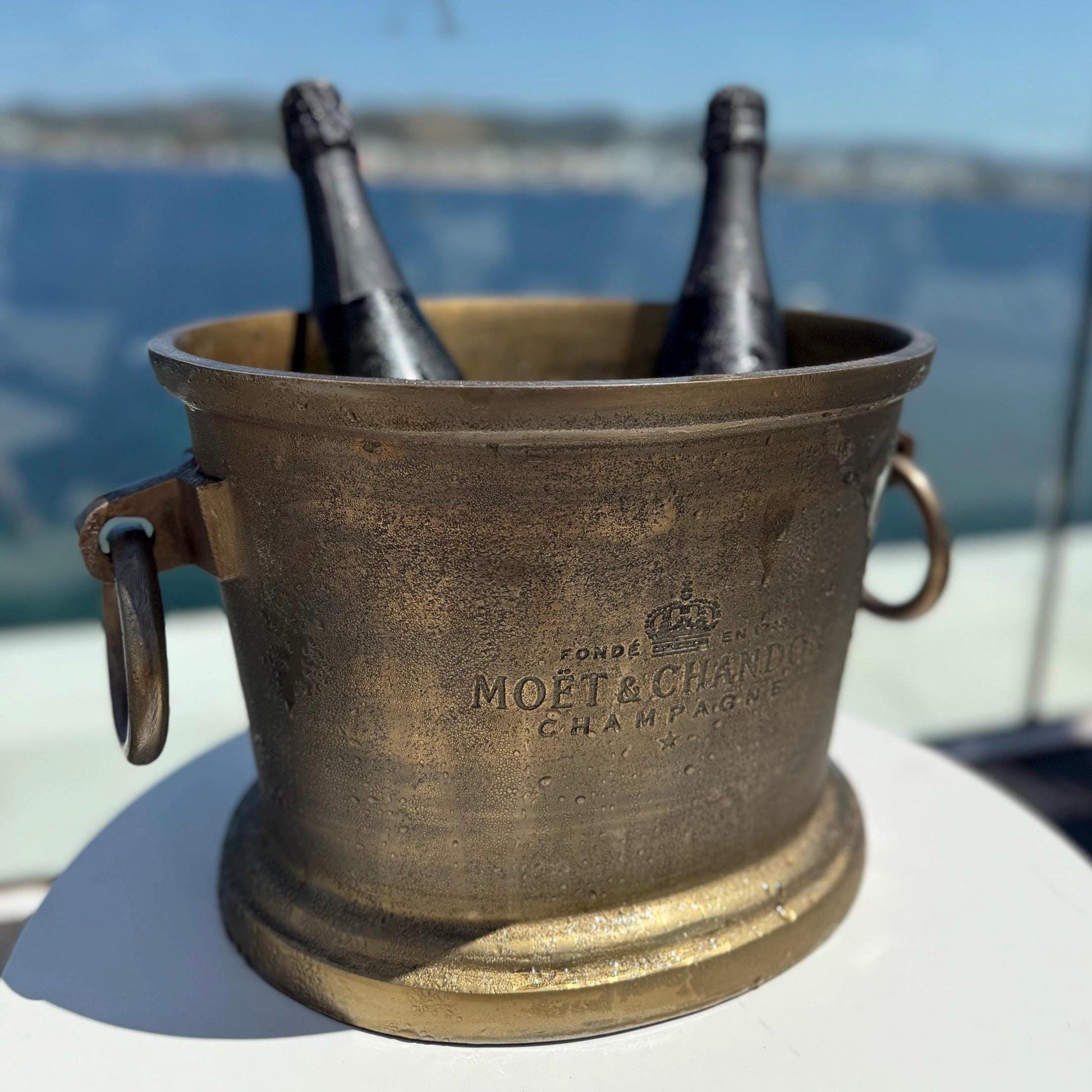 Moët & Chandon Antique Brass Great Gatsby ~ Solid Cast Engraved Champagne Ice Bucket | Wine Cooler