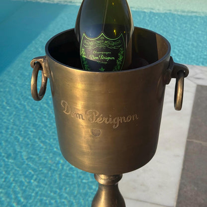 Dom Perignon Antique Brass ~ Solid Cast Engraved Champagne Floor Standing Ice Bucket | Wine Cooler
