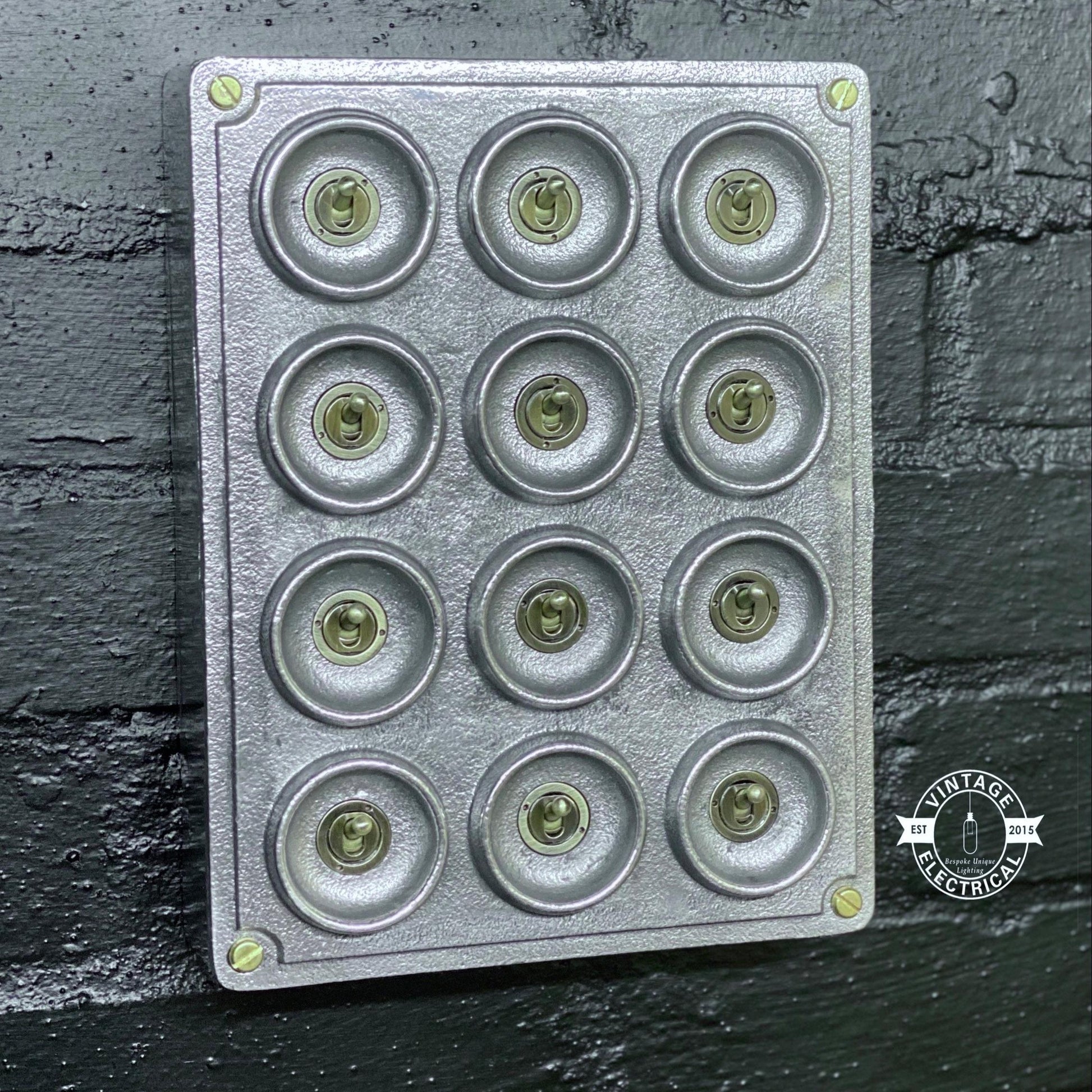 12 Gang 2 Way Galvanised Industrial Toggle Switch Light Panel