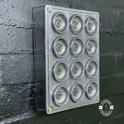 12 Gang 2 Way Galvanised Industrial Toggle Switch Light Panel