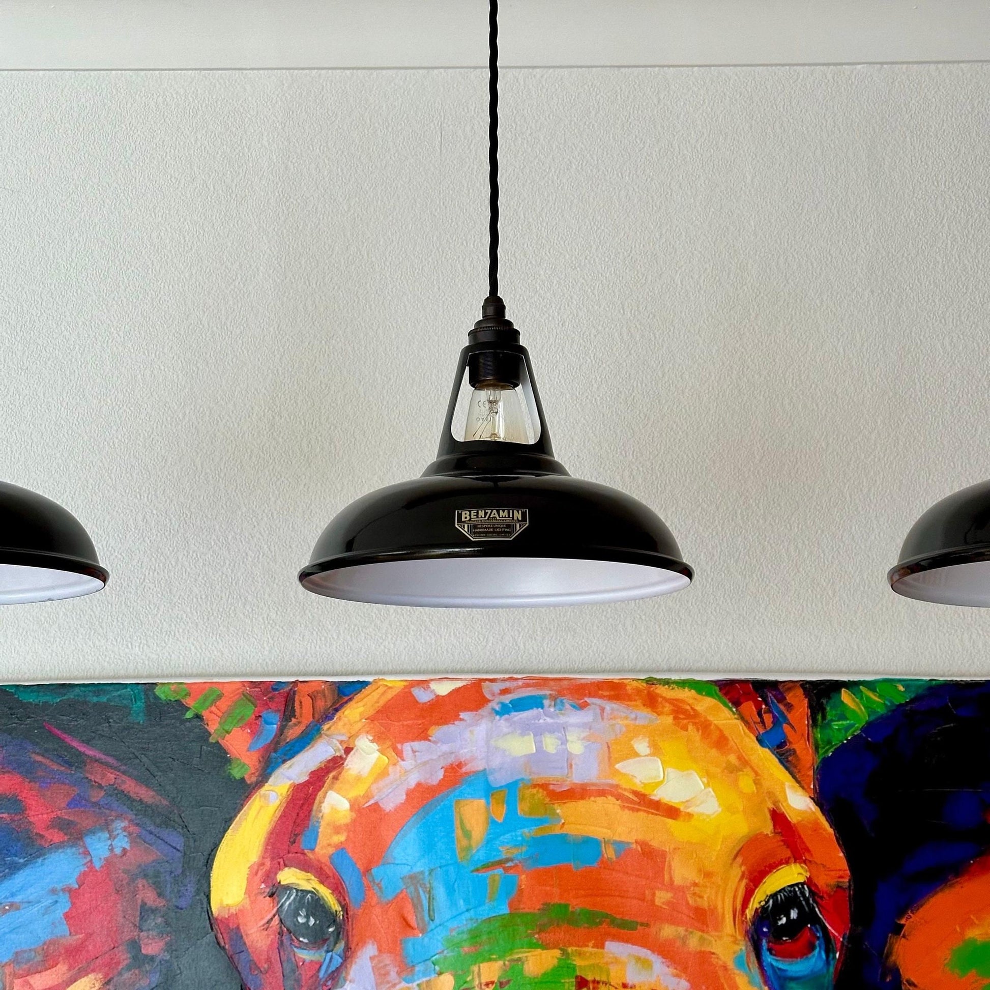 Cawston ~ 3 x Black Lampshade Pendant Set Wooden Track Light | Dining Room | Kitchen Table