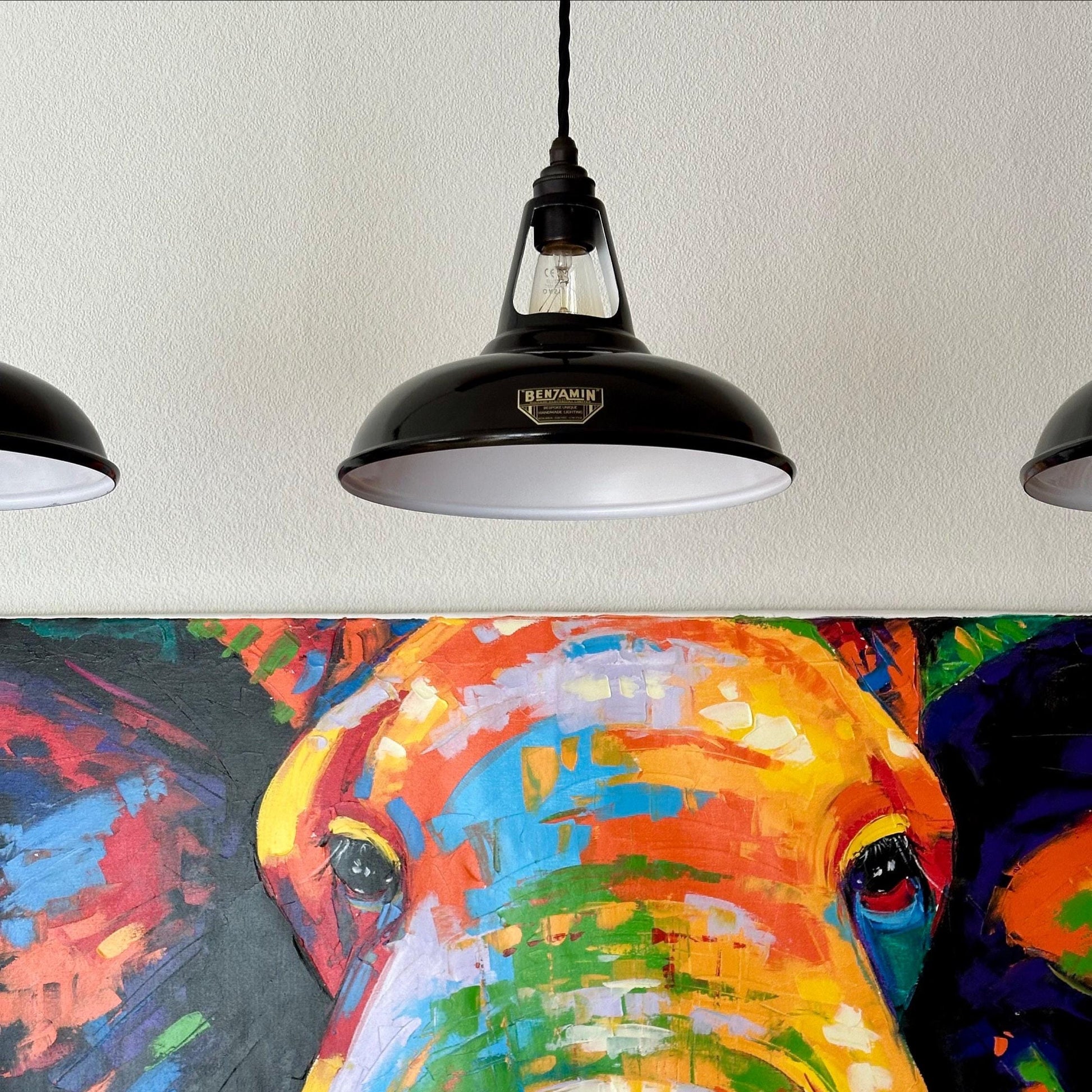 Cawston ~ 3 x Black Lampshade Pendant Set Wooden Track Light | Dining Room | Kitchen Table