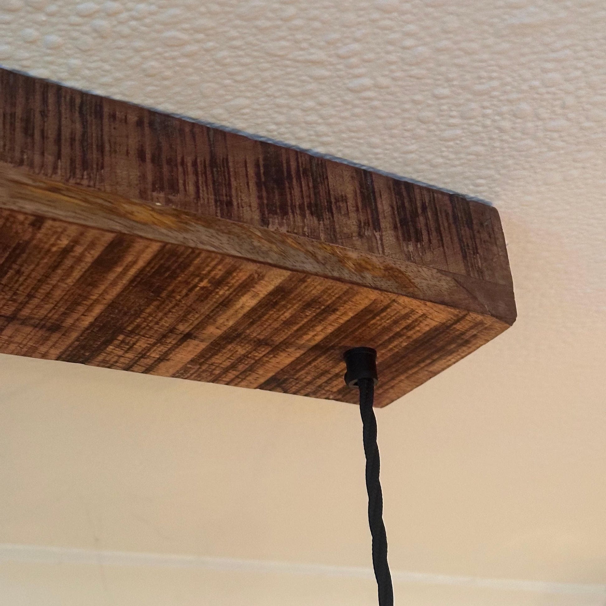 Cawston ~ 3 x Black Lampshade Pendant Set Wooden Track Light | Dining Room | Kitchen Table
