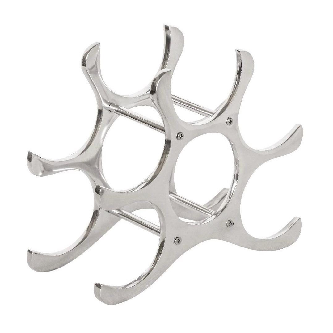 6 Bottle Wine Rack Holder Solid Cast | Wine | Champagne Storage Antique Brass | Polished Aluminium | Matt Black | Black Copper