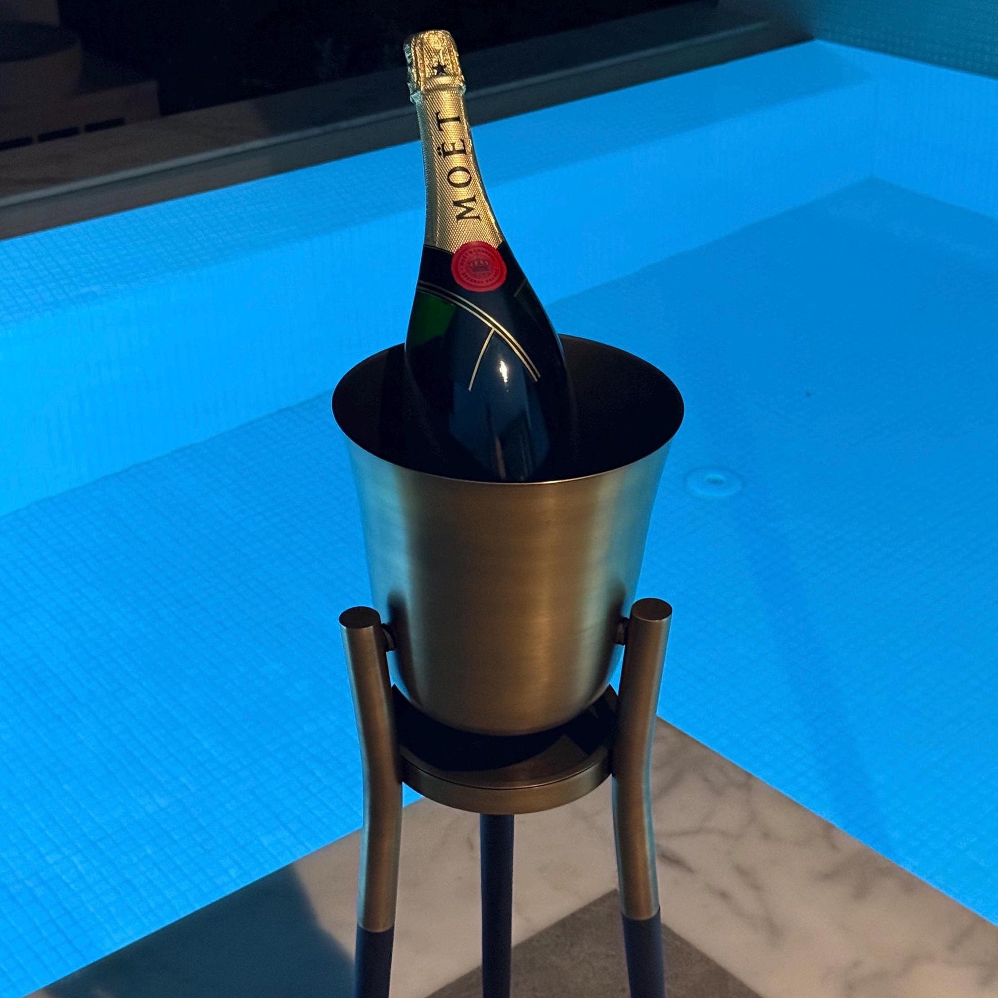 Rocket Champagne & Wine Cooler Antique Brass ~ Floor Standing Ice Bucket