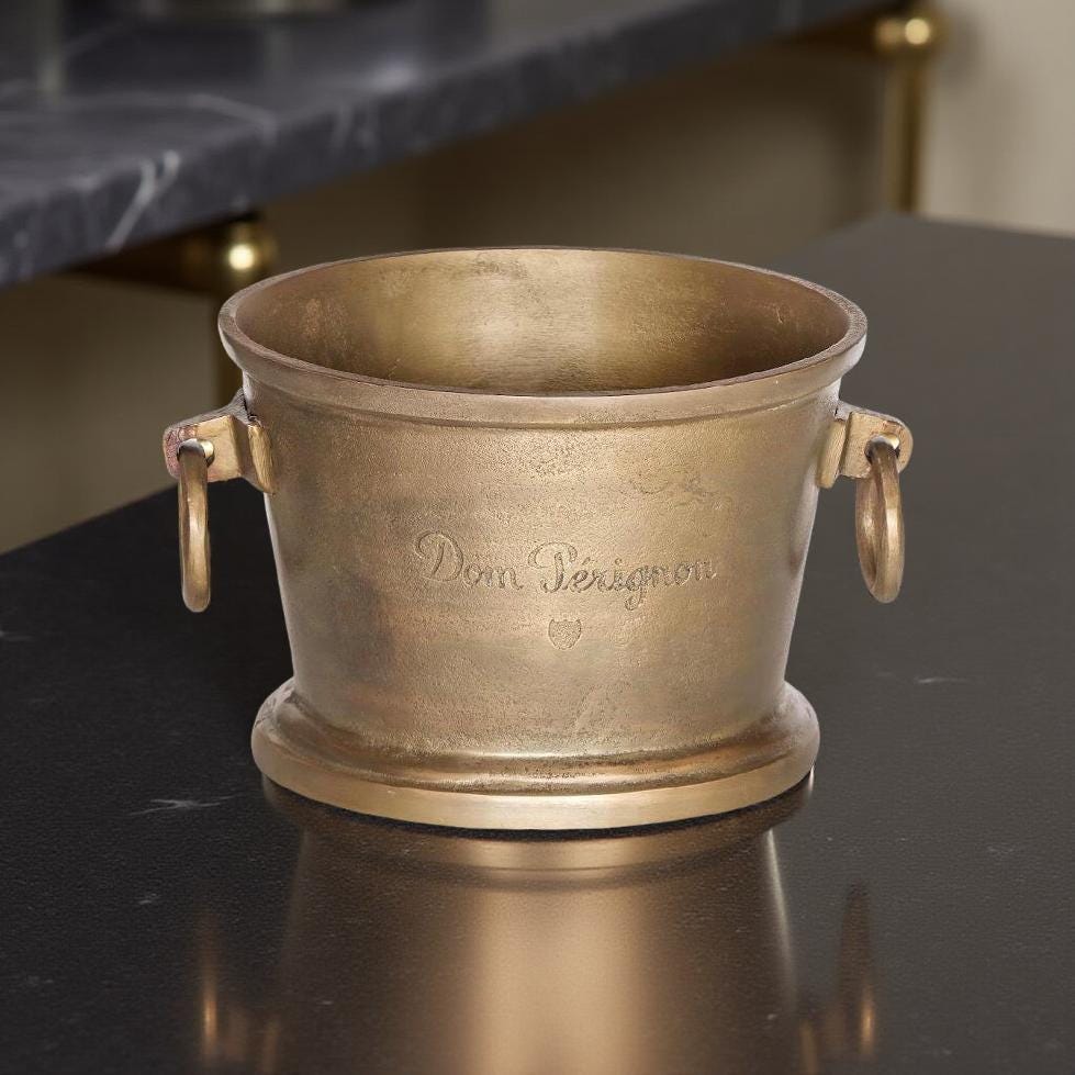 Dom Perignon Antique Brass Great Gatsby ~ Solid Cast Engraved Champagne Ice Bucket | Wine Cooler