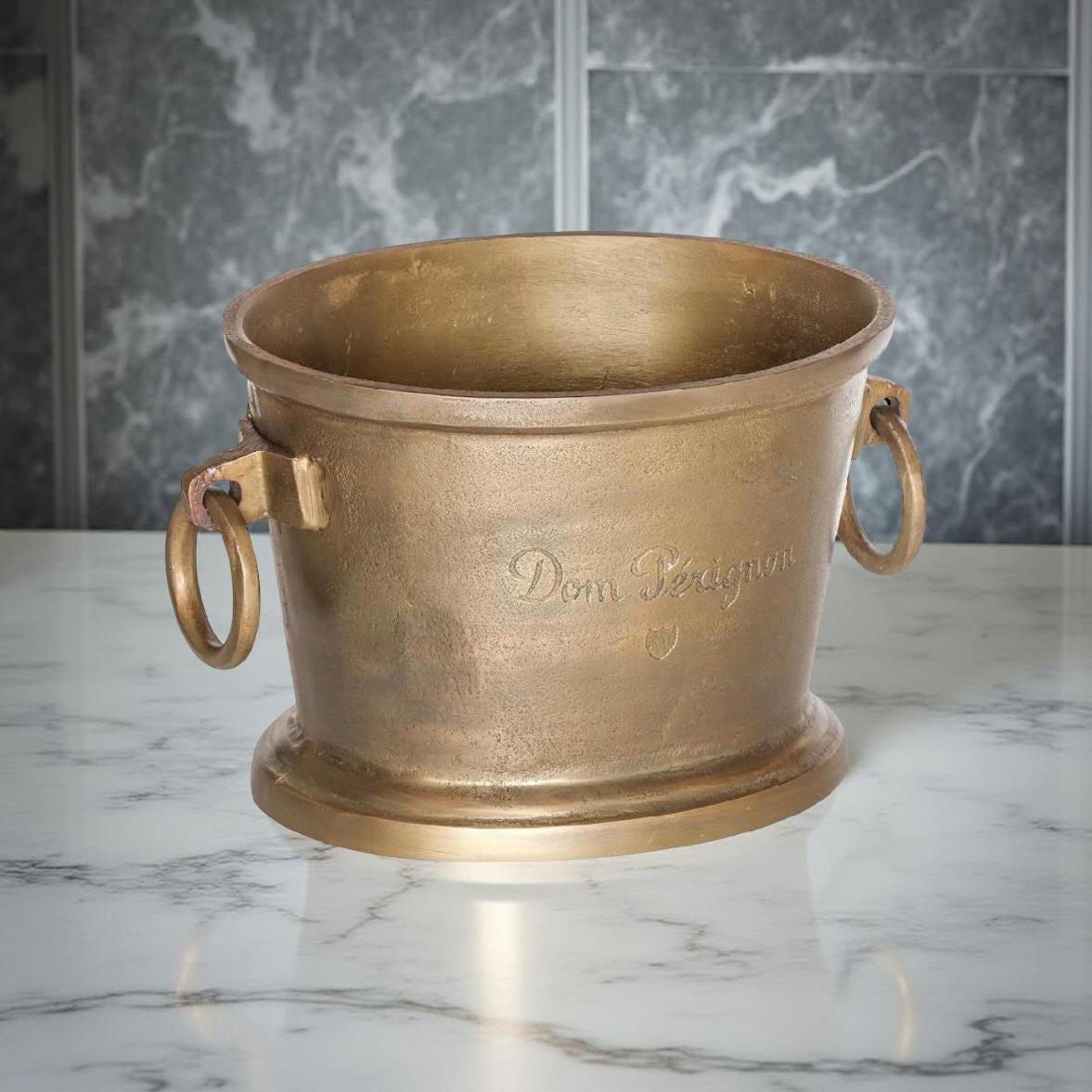Dom Perignon Antique Brass Great Gatsby ~ Solid Cast Engraved Champagne Ice Bucket | Wine Cooler
