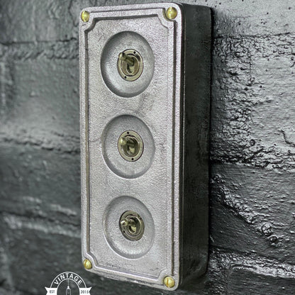 3 Gang 2 Way Solid Cast Metal Surface Mounting Conduit Light Switch Industrial - BS EN Approved Vintage 1950’s Britmac Style