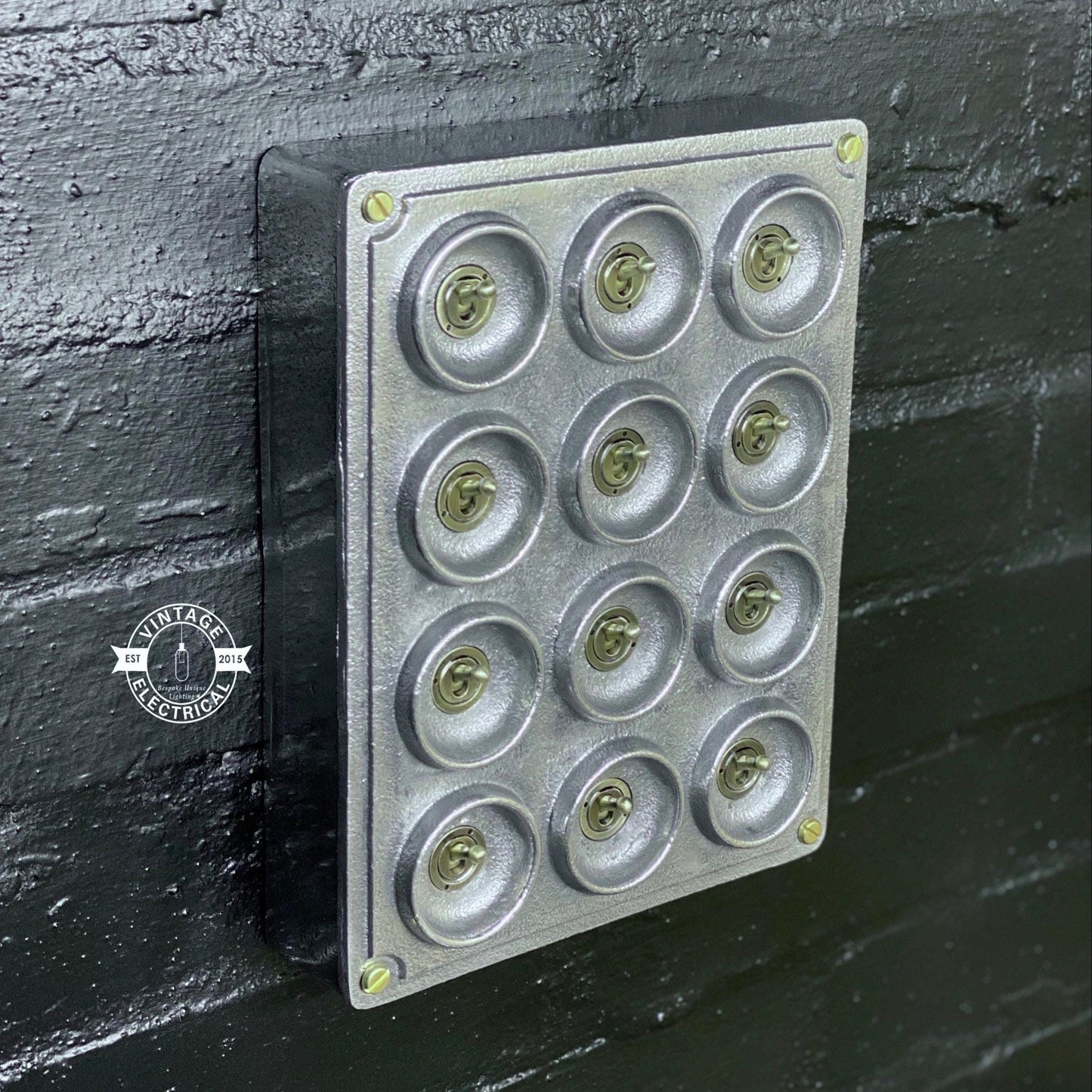 12 Gang 2 Way Galvanised Industrial Toggle Switch Light Panel