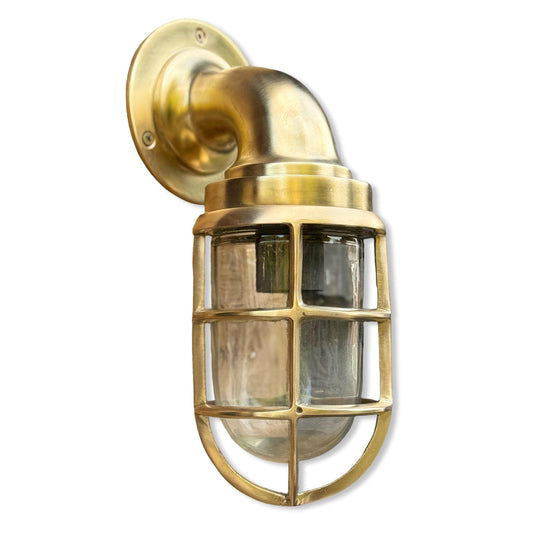 Beachamwell ~ Raw Solid Brass Sawn Neck Outdoor & Bathroom Wall Bulkhead Light ~ 10.5 Inch