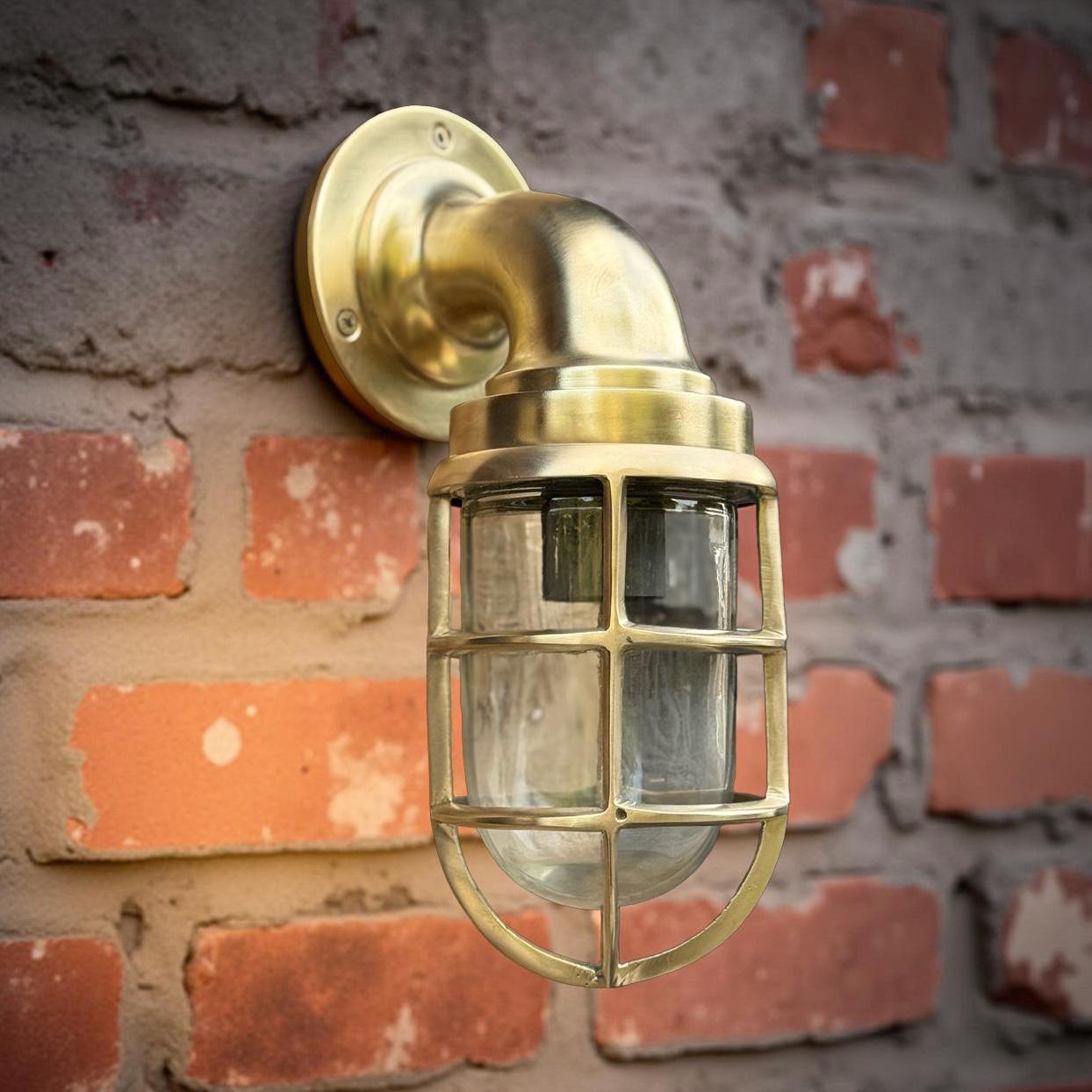 Beachamwell ~ Raw Solid Brass Sawn Neck Outdoor & Bathroom Wall Bulkhead Light ~ 10.5 Inch