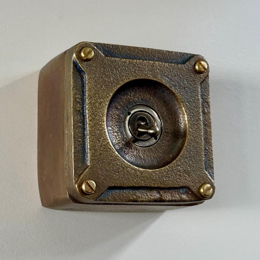 Single Gang Bronze Solid Cast Metal Surface Mounting Light Switch Industrial 2 Way - BS EN Approved Vintage Britmac Style