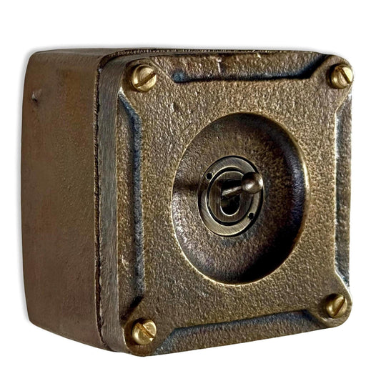 Single Gang Bronze Solid Cast Metal Surface Mounting Light Switch Industrial 2 Way - BS EN Approved Vintage Britmac Style