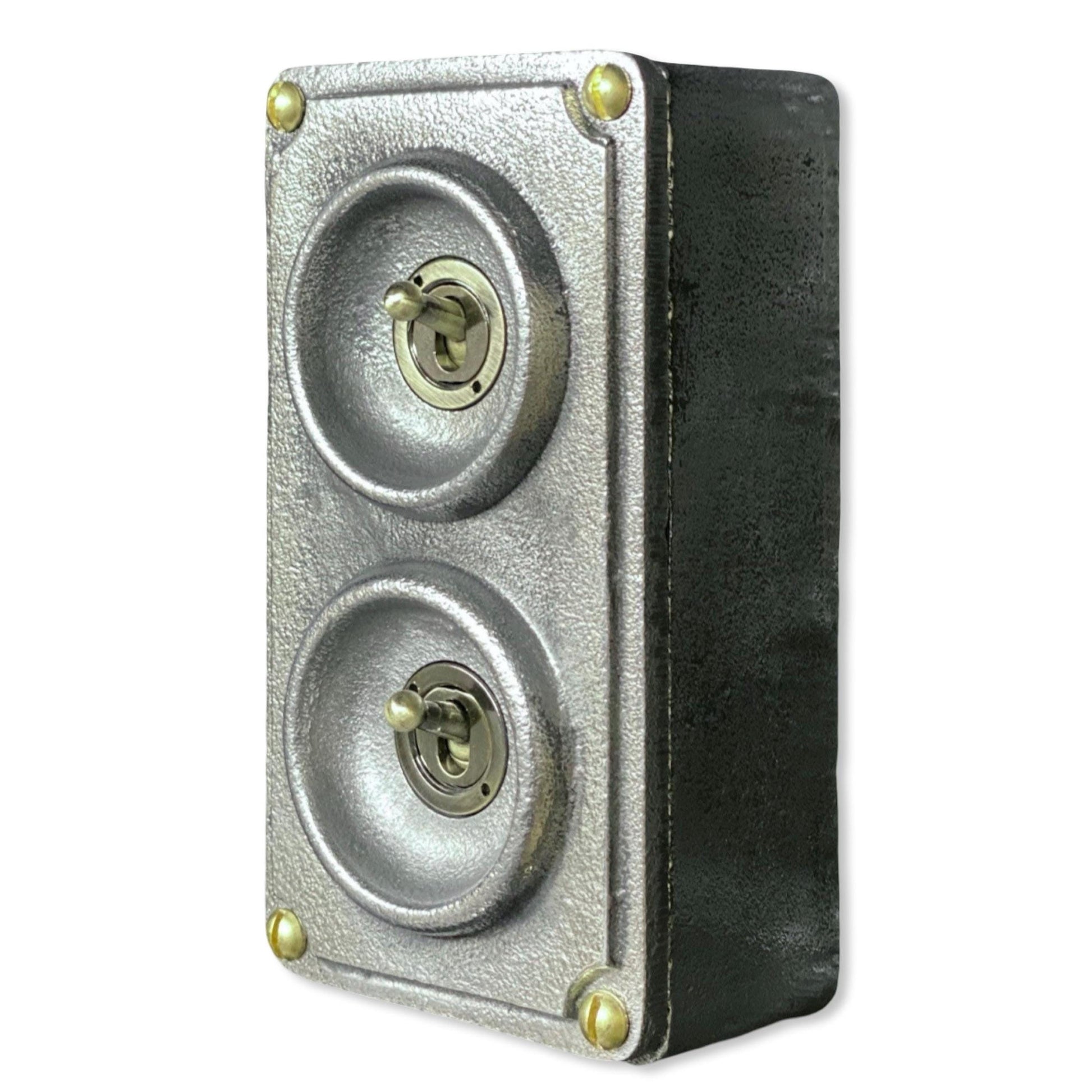 Double 2 Gang Solid Cast Metal Conduit Light Switch Industrial 2 Way - BS EN Vintage Crabtree 1950’s Style